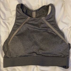 Gray high neck sports bra